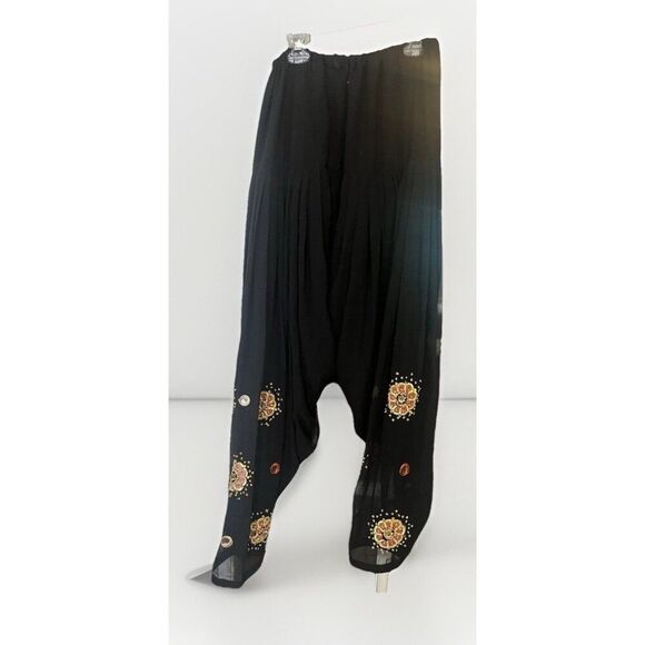 Black Sequined Lagenlook Harem Drop Crutch Slouchy Pants Size 6 - 8.     Mm - Picture 1 of 9
